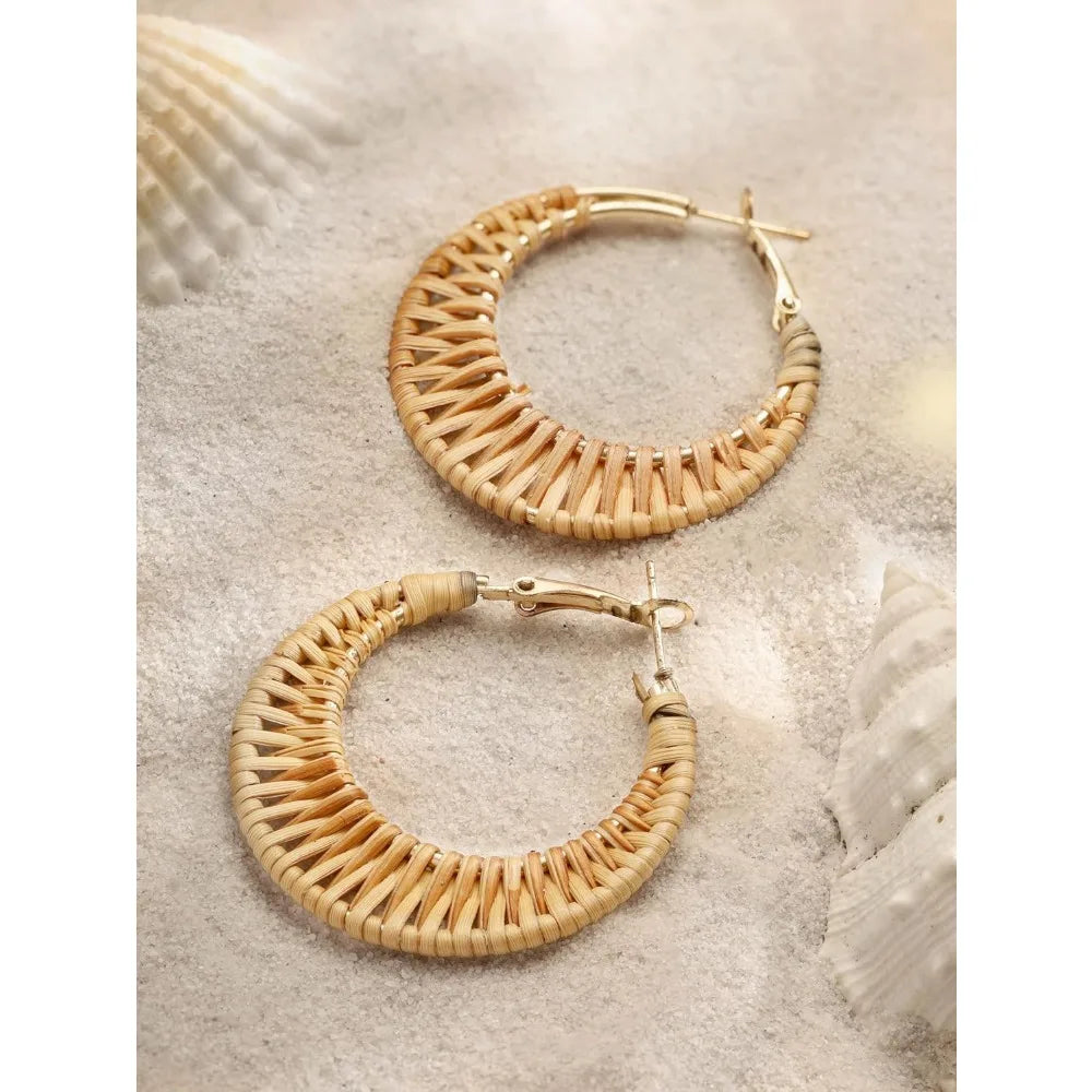 Handwoven Rattan Hoop Earrings Boho Summer Beach Jewelry Gift for Women