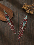 Handmade Beaded Tassel Earrings, Boho Style Red Green Ombre Drop Earrings for Daily Wear